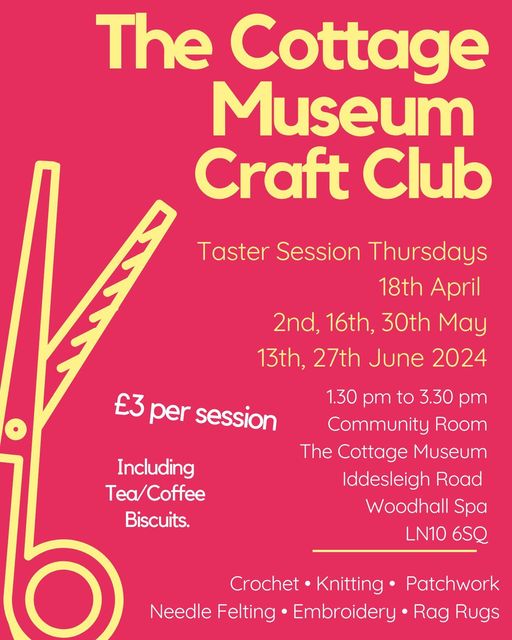 Don't forget The Cottage Museum Craft Club starts tomorrow, pl
